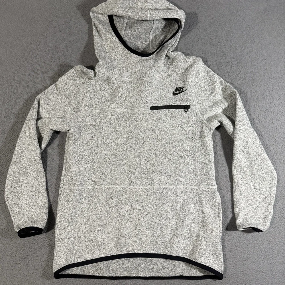 NIKE Hoodie Womens Small‎ Gray Heather Fleece Pullover Chest Zip Pocket Drop Hem